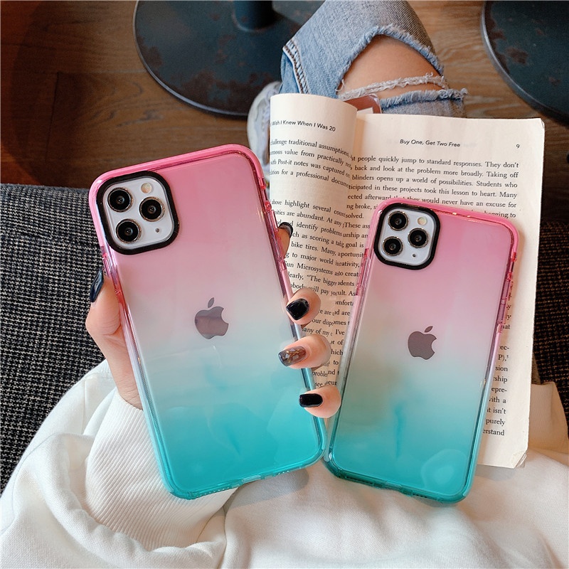 Soft TPU TPE Bumper Rubber Frame Mobile Phone Case for iPhone 12 Pro Gradient Color Women Girls Cute Phone Cover for iPhone 11