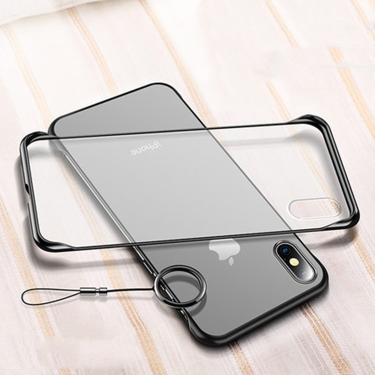 Clear Frameless Matte Hard PC Ultra Thin Shock Absorption Mobile Phone Case with Metal Ring Holder for iPhone Xs Max