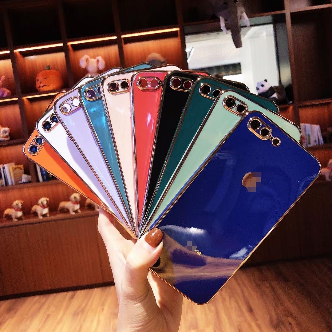 Square Electroplate Camera Cover Gold Frame Precise Fit Plain Color Mobile Phone Case Cover for iphone 12 11 pro max 7 8 plus