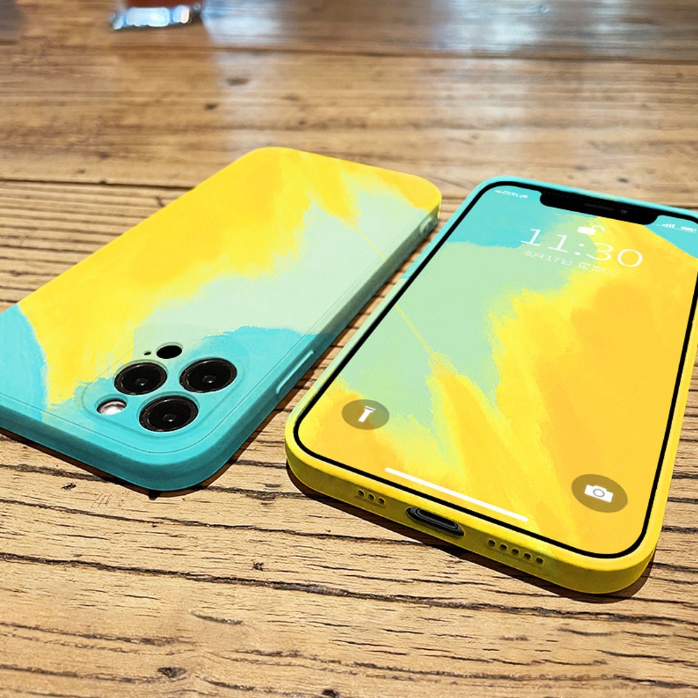 Watercolor Square Liquid Silicone Phone Case For iPhone 12 11 Pro Max Mini XS XR X 8 7 Plus SE 2020 Soft Thin Cover funda