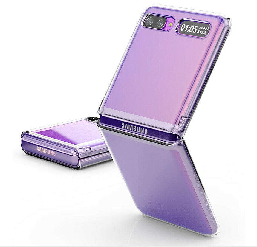Shemax Clear Back Shockproof PC Bumper Phone Case for Samsung Galaxy Z Flip,Hard Transparent Back Flexible Cover