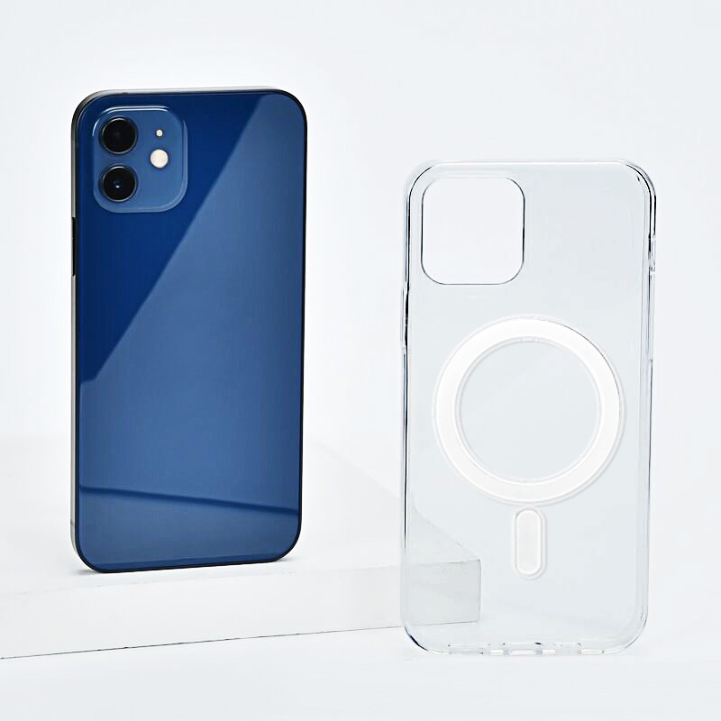 For Iphone 12 Magnetic Wireless Case Shockproof Thin Transparent Magnet Crystal Clear Tpu Phone Case Back Cover