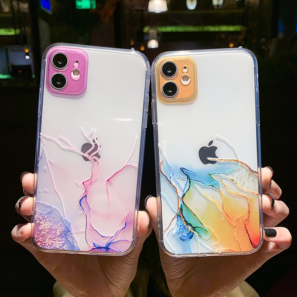 ins Vintage Colorful Marble Laser Phone Case art painting camera protection watercolor phone case for iphone 11 12 pro max