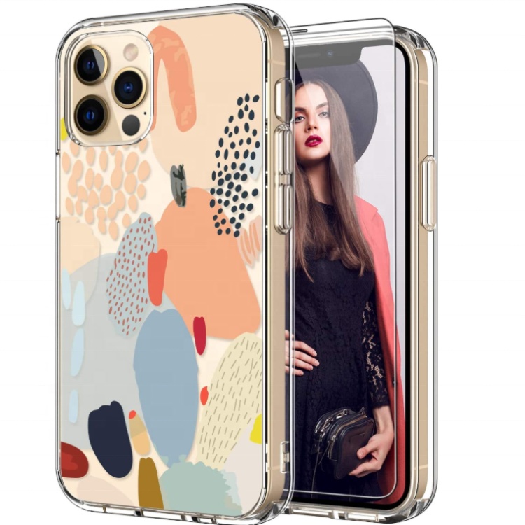 Mobile phone case with screen protection film, fashion multi-color painting pattern ultra-thin transparent TPU protective cover