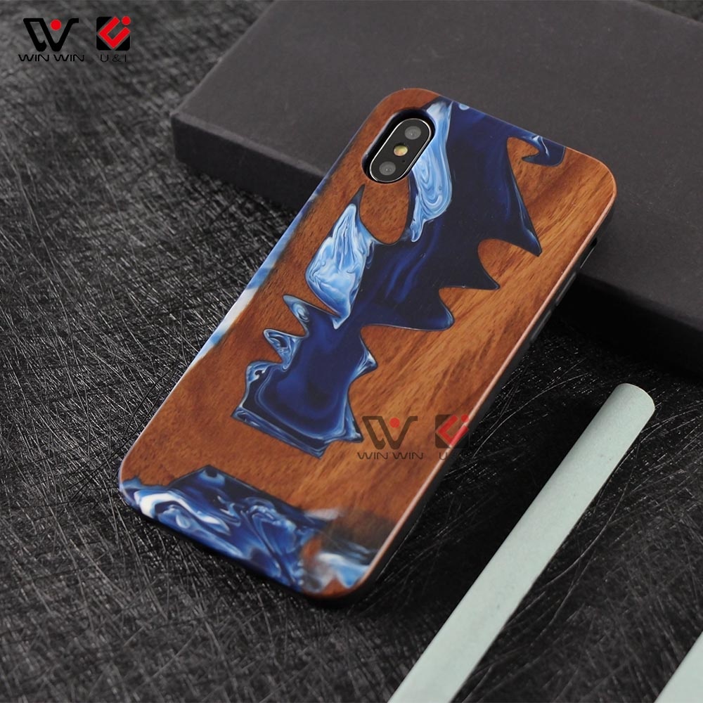 Colorful Epoxy+Wood Anti-Scratch Shock Absorption Cover Phone Case For iPhone Xs