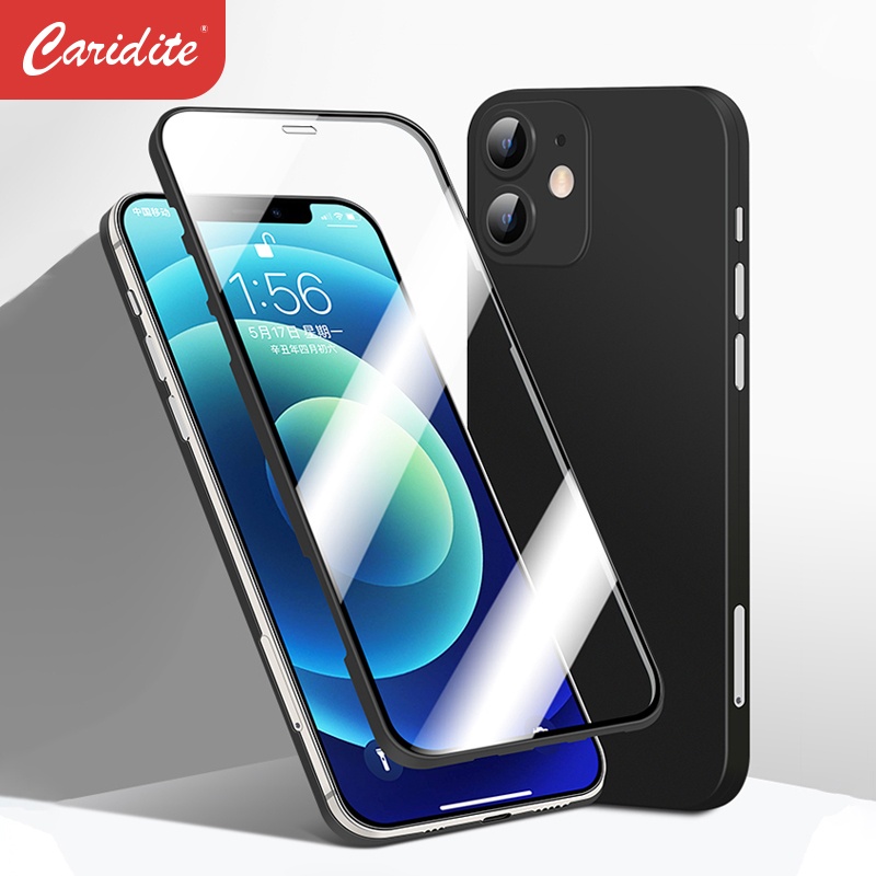 Caridite 2021 Newest Anti-Fall Screen Protector And Thin Phone Case On One For iPhone 12/12 Pro/12 Pro Max/12 Mini With Soft TPU