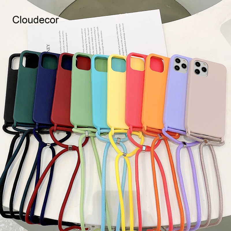 Crossbody Necklace Strap Thin Lanyard Cord Silicone Mobile Phone Case Cover For Iphone13 12 Mini 12 Pro Max 11 Pro Max X XR XS
