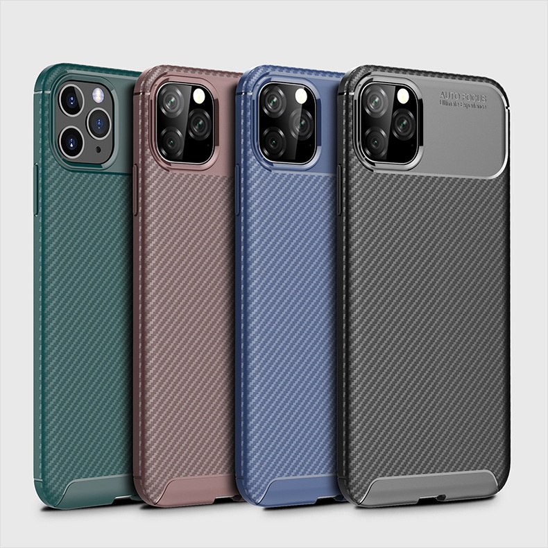 Auto focus Carbon Fiber Case Silicone TPU Phone Cover Anti-fall Case For iPhone 12 12 Pro 12 Pro Max