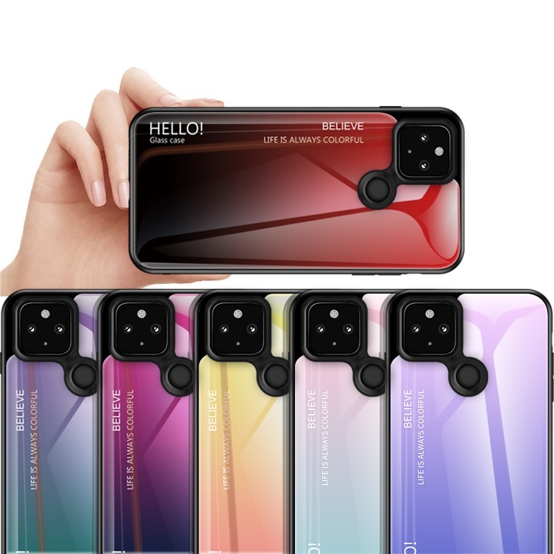 Drop Shipping Glass back Case for Google pixel 5XL Full protective Gradient Tempered Glass Phone Case for Nokia 9