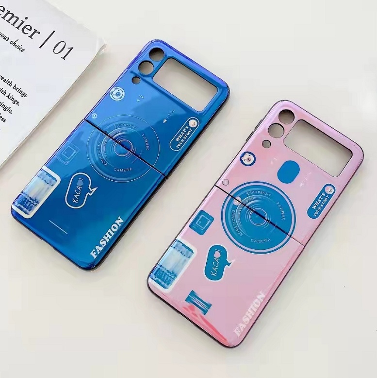 For Samsung Galaxy Z Flip 3 Blue Ray Camera Style Ultra Thin Full Soft TPU Protective Cell Phone Cover Case