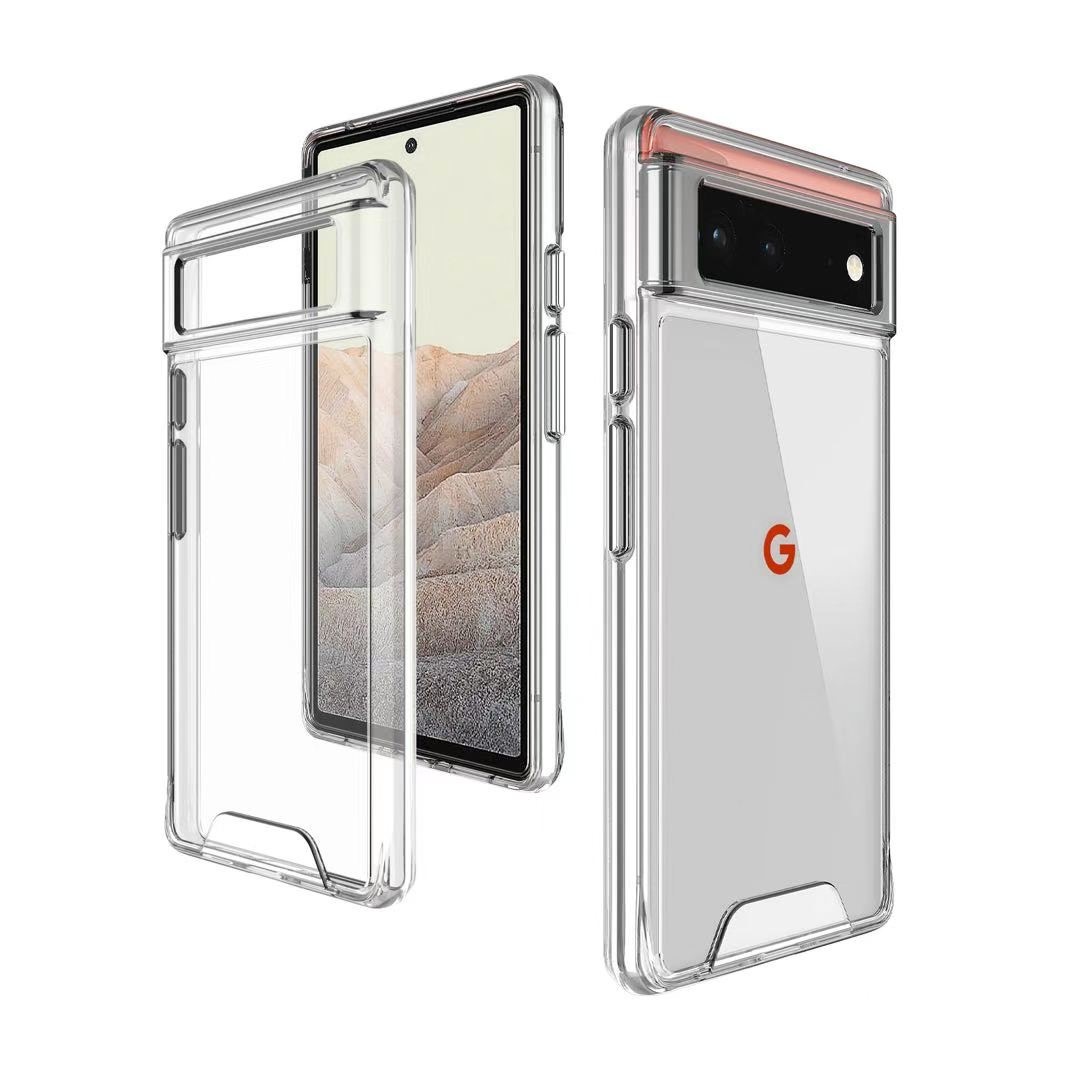 Plating Button TPU Bumper Hard PC Space Phone Case Back Cover For Google Pixel 6 /6 Pro Clear Hybrid Case