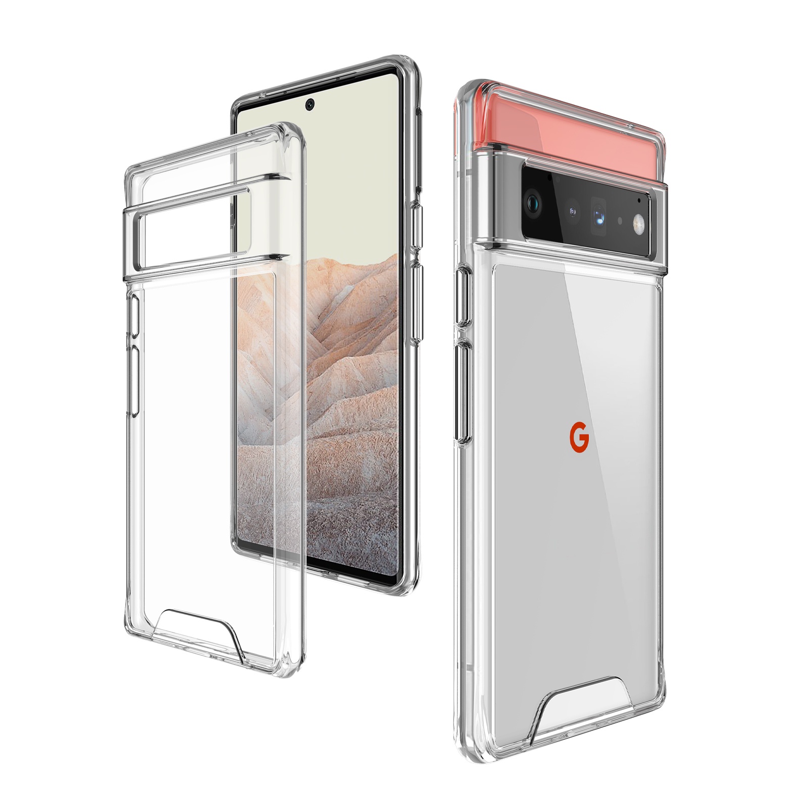 Plating Button Case for Google Pixel 6 PRO PC TPU Hybrid Clear Shockproof Protective Bumper Mobile Back Cover