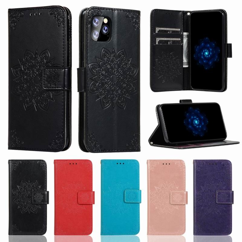 3D Flower Embossed Leather Case For iPhone 11 Pro Max Case Soft TPU Magnet Wallet Flip Case