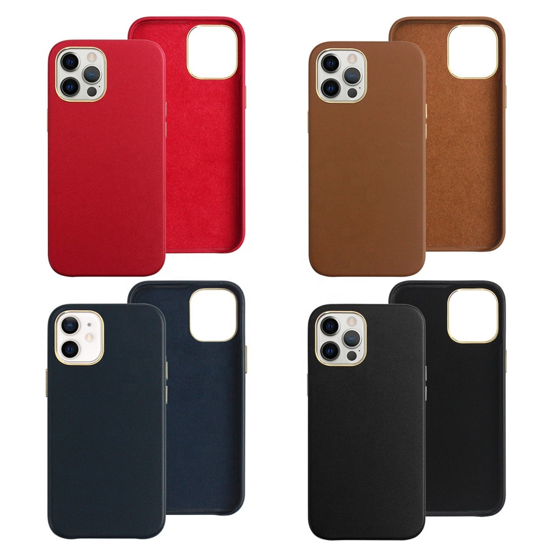 For iPhone 13 Leather Case High Quality Luxury Business PU Mobile Phone Cover with Gold Camera Ring for iPhone 13 Pro Max Case