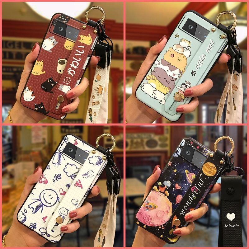 Soft TPU Cartoon Pattern Wristband With Lanyard Strap Cell Phone Case Cover For Google Pixel 3 4 5 6 A XL Lite Pro 5G