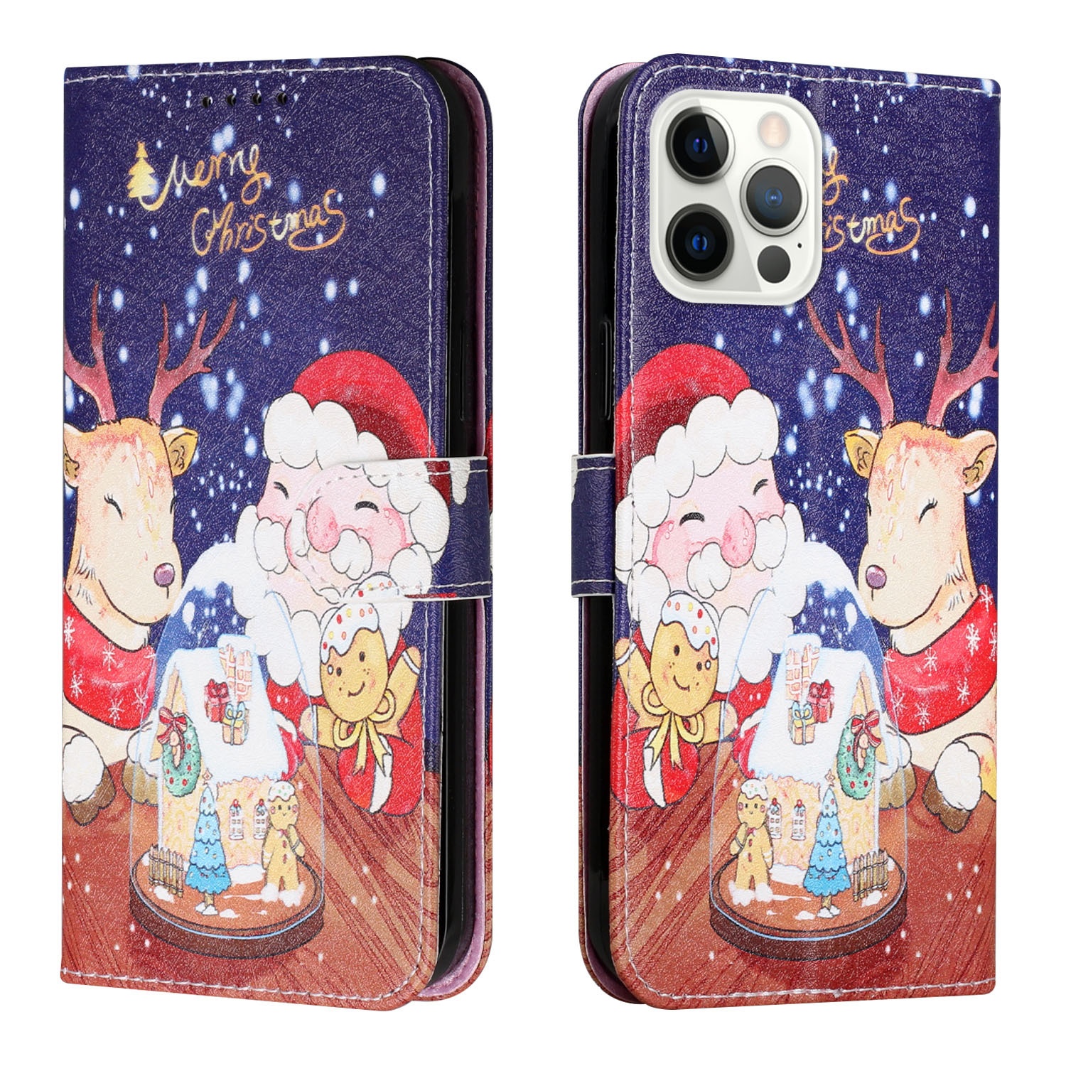 Christmas Painted Pattern Pu Wallet Flip Leather Phone Case For Iphone 13 Pro Max