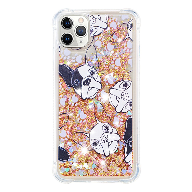 Cute Cartoon Dog Liquid Crystal Glitter Bling Quicksand TPU Phone Case with 4 Corners Shockproof Protection For iPhone 11
