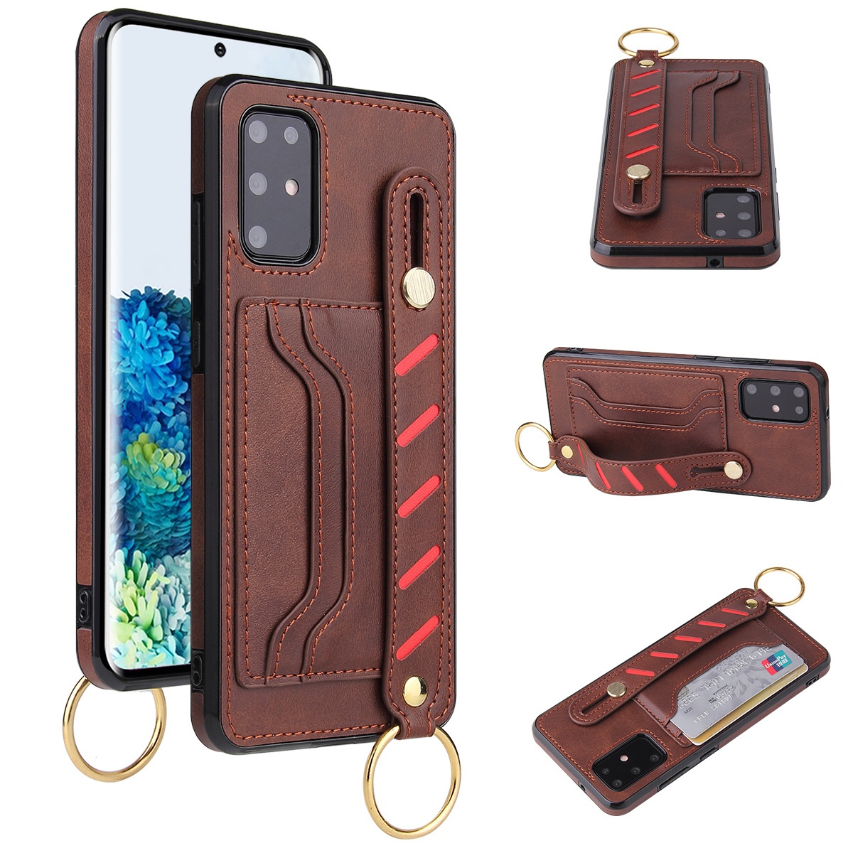 Luxury PU Leather with Wrist Strap Back Cover Phone Case for Samsung S20 S20 Plus Ultra Galaxy Note10 Pro Note20