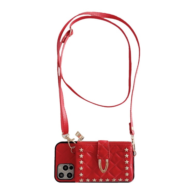 PU Leather Crossbody Necklace Phone Case with Card Holder Adjustable Strap for iPhone 12 Pro Max 11 7 8 XR