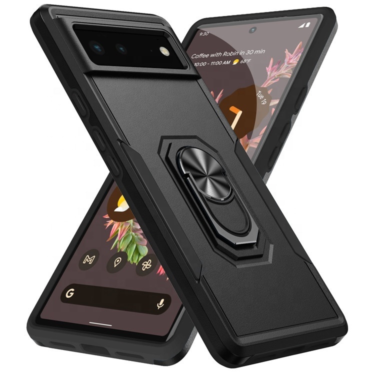New hot selling luxury 2 in 1 TPU hard PC combo rugged with ring holder stand cell phone back cover case for Google pixel 6