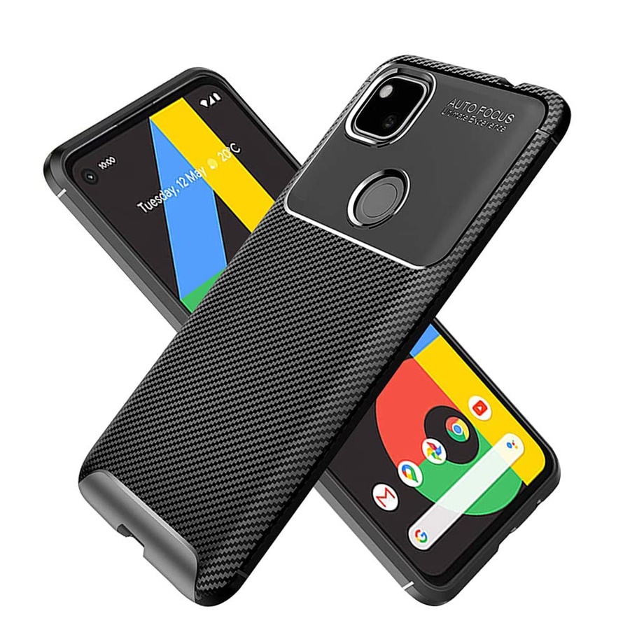 for Google Pixel 4a Case Shock Resistant Carbon Fiber Skin Matte Soft TPU Bumper Cover