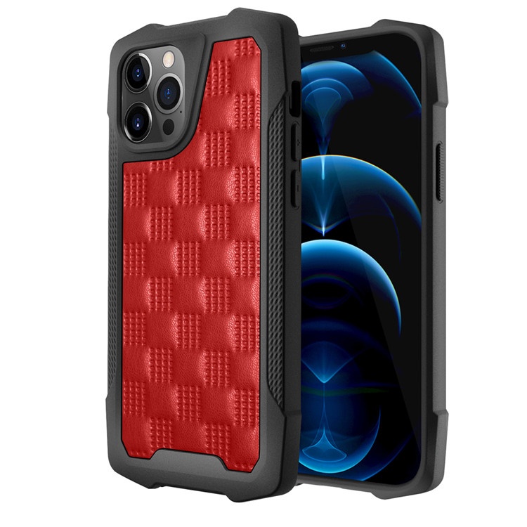 High quality honeycomb pattern hard shockproof pc leather mobile phone back case cover for iphone 13 mini