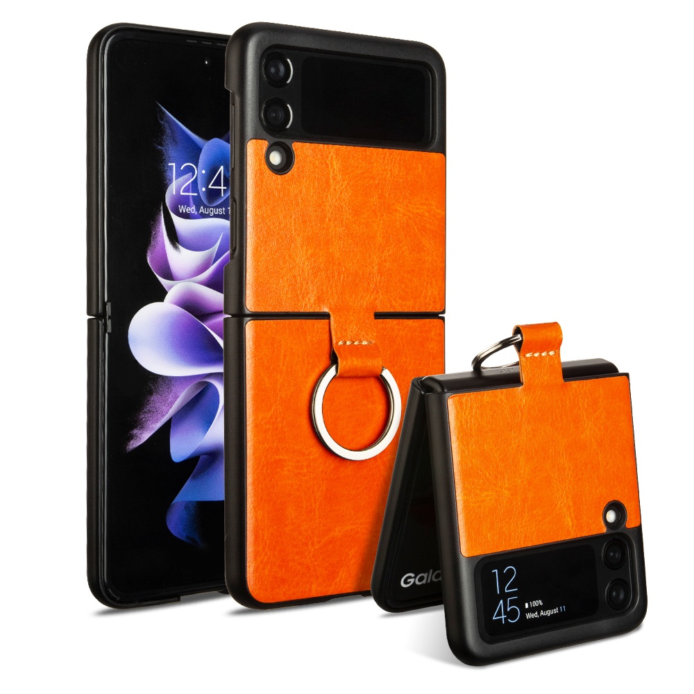 hot selling foldable leather tpu phone cases For Samsung Galaxy Z Flip 3, finger ring pu case for samsung z flip 3