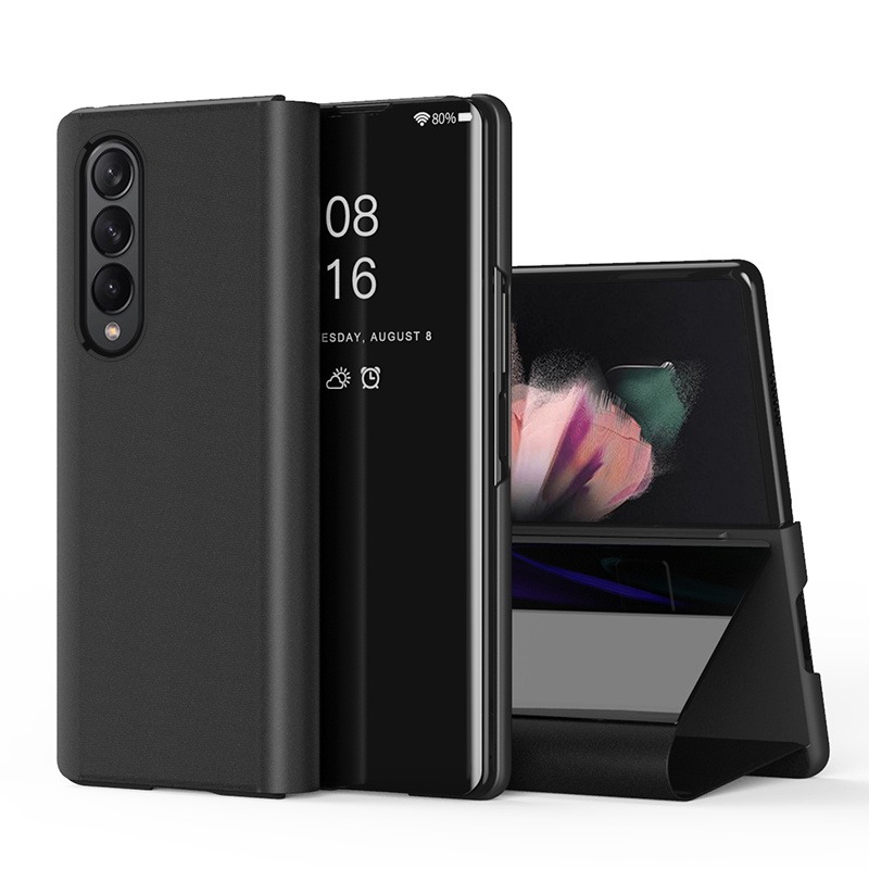 Mirror Folding Screen For Samsung Z Fold 3 Stand Phone Cover Case PU Leather Shockproof Flip Mobile Phone Cases