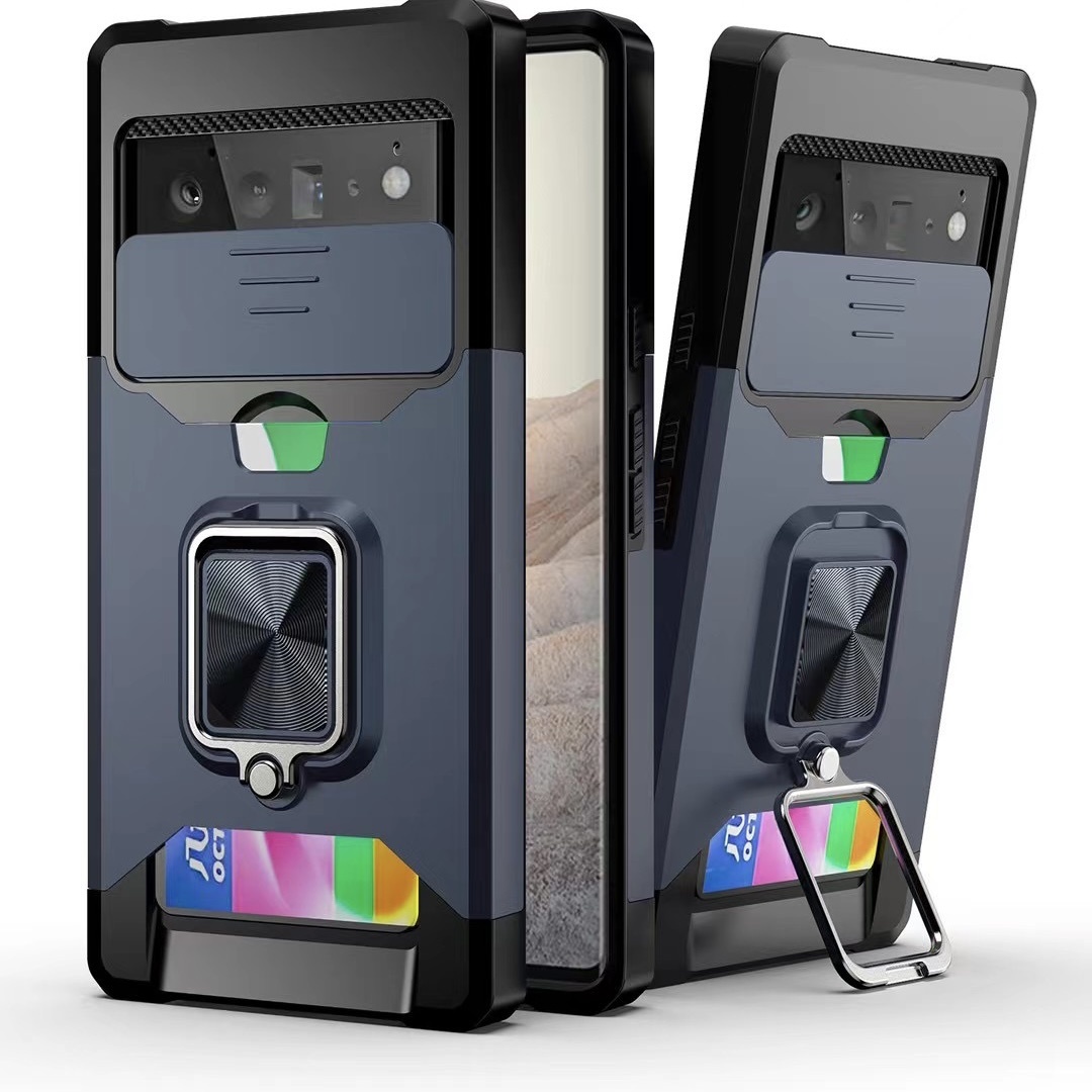 For Google Pixel 6 pro Phone case push pull camera design Armor card bag phone case with holder