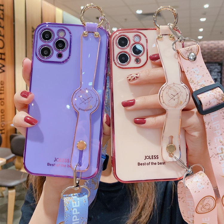 Famous Brand Smartphone Case With Shoulder Strap Unique 3D Electroplated  Silicone Case TPU Glitter PU Phone Case For Iphone 11