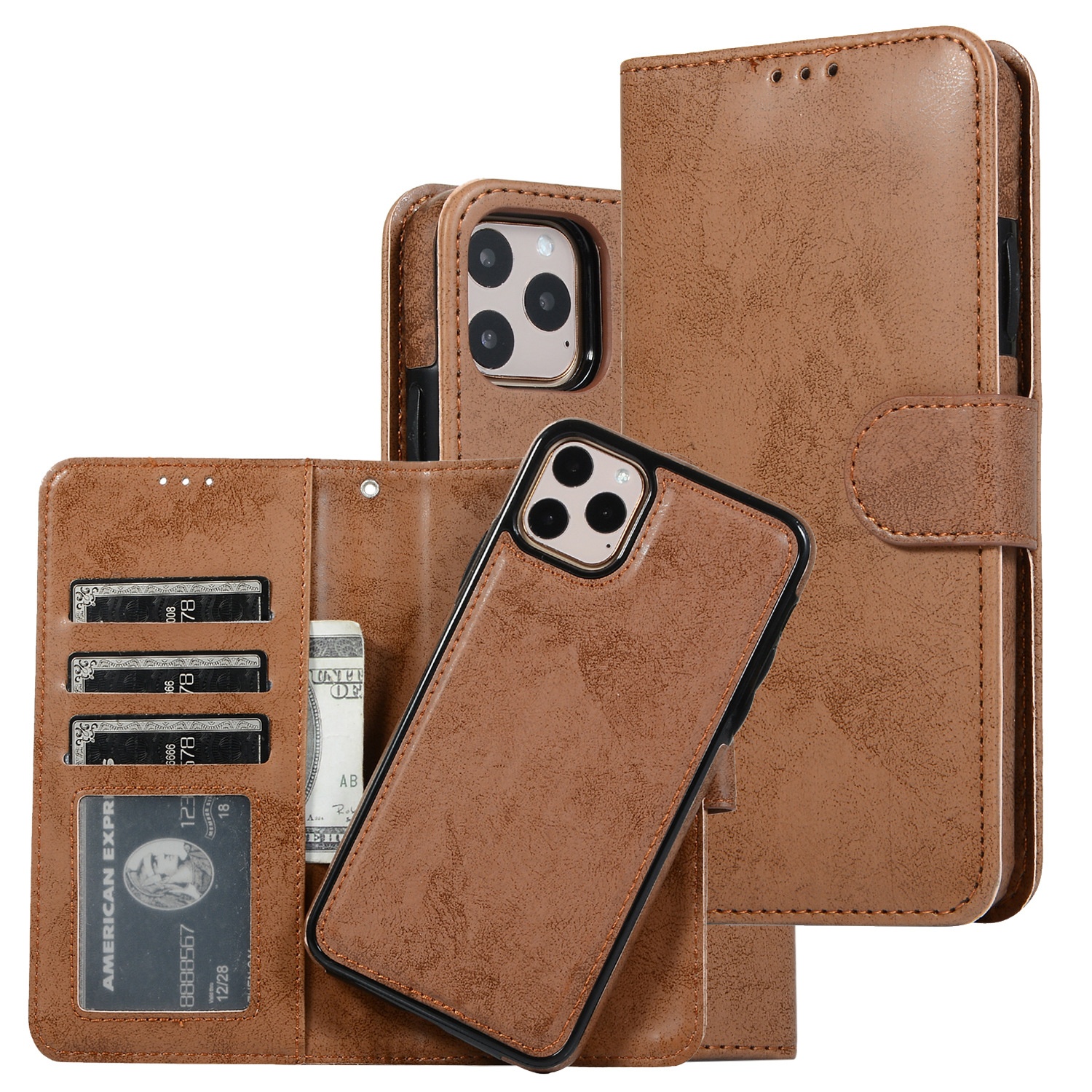 Luxury PU Leather Detachable 2 IN 1 Magnetic Wallet Flip Phone Case For iPhone 11 Pro