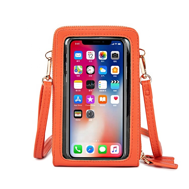 Wholesale ladies single shoulder bag mobile phone case pu leather wallet with string