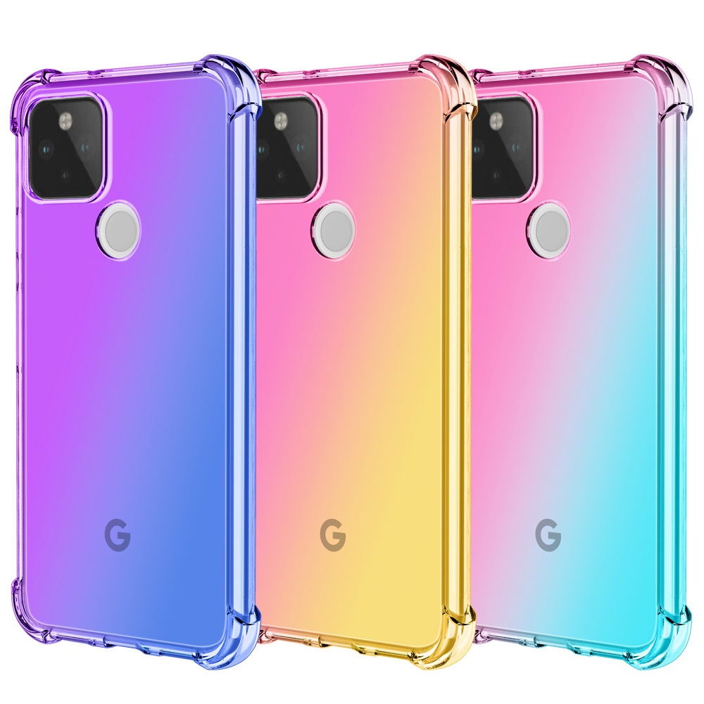 Gradient Transparent Clear Colorful Soft TPU Case for Google Pixel 5A 6 Pro Cover