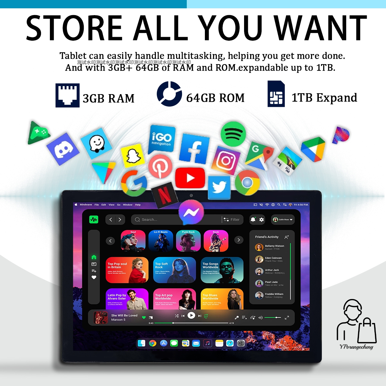 YPORANGE New Android Tablet 10.1 Inch Octa Core MTK Android 12 1280x800 IPS 3GB RAM 64GB ROM WiFi GSM USB-C Business Keyboard