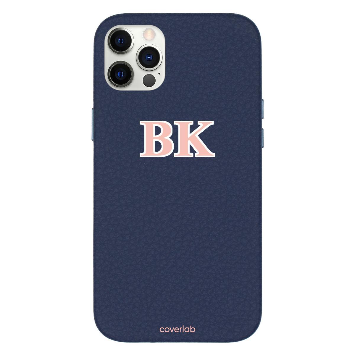 CUSTOM SERIF INITIALS NAVY BLUE PEBBLED IPHONE CASE